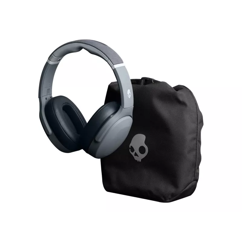 Kõrvaklapid Skullcandy Crusher Evo — juhtmega ja Bluetooth, hall, 40 h taasesitus, USB-C, AUX, kokkupandavad