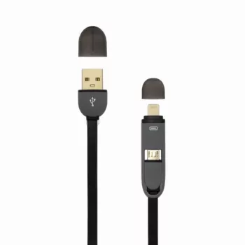USB A-pistik – mikro-USB + 8-kontaktiline iPh isane kaabel SBOX 1 m Must
