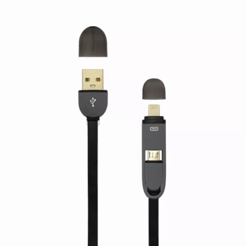 USB A-pistik – mikro-USB + 8-kontaktiline iPh isane kaabel SBOX 1 m Must