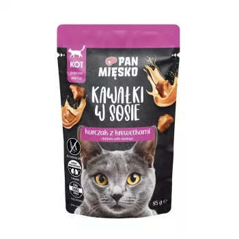 märg kassitoit Pan Miesko Pieces in Sauce — kana krevettidega, 85 g, täiskasvanud kassidele, Moisture 81%