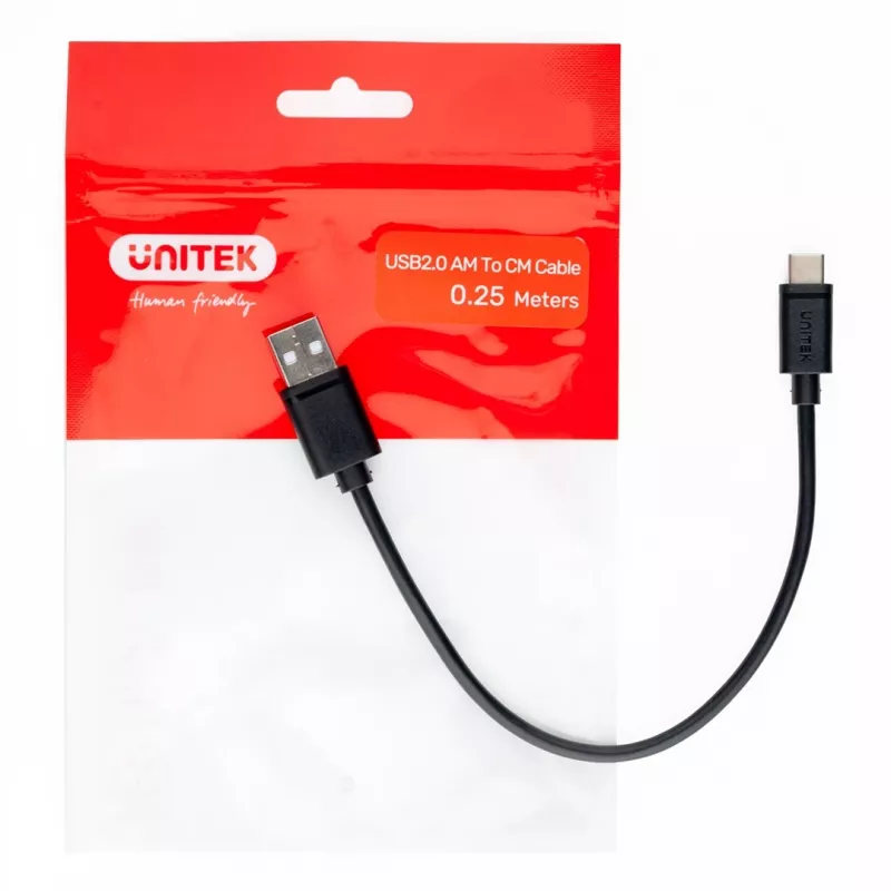 UNITEK USB KAABEL USB-A — USB-C 25CM, Y-C480BK