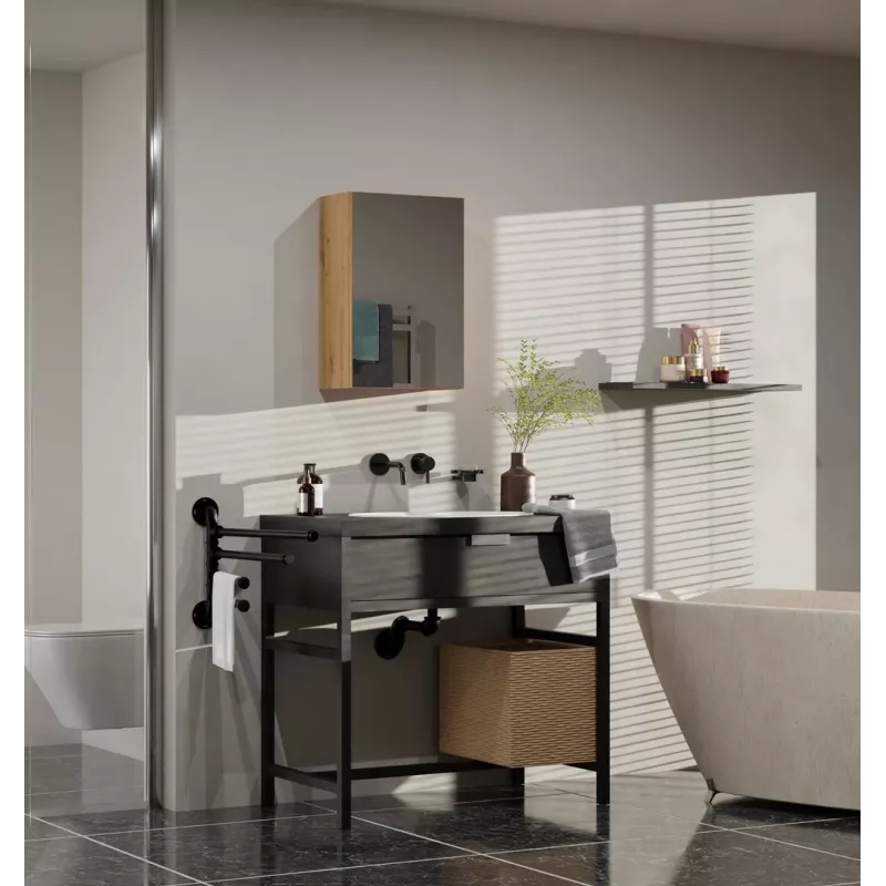 Vannitoa hoiusapp top e shop POLA 1DL ARTISAN — seinale paigaldatav, tamme raam, 400×220×600 mm, 3 riiulit