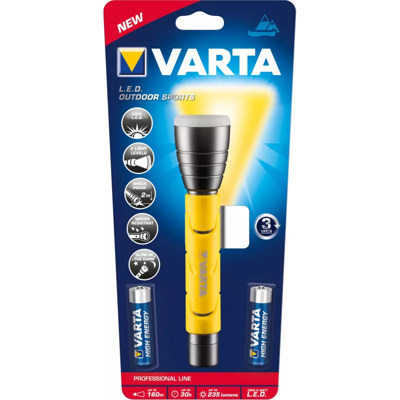 Varta 18628101421 - käeshoitav taskulamp - Must - Kollane - LED - 1 lamp - 235 lm - 160 m