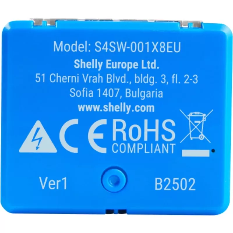 Nutireleemoodul Shelly 1 Mini Gen4, 1P 8A, Wi‑Fi/Matter/Zigbee/Bluetooth, 110–240V, kompaktne (2 tk)