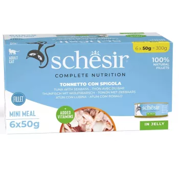 Märg kassitoit Agras Pet Foods Schesir Tuunikala meriahvenaga tarrendis, 6×50 g (300 g), täiskasvanud