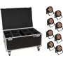 LED PAR valgustite komplekt EUROLITE 20000885 — 8x12W PAR LED-id, IP-reitinguga, ratastel lennukohvriga