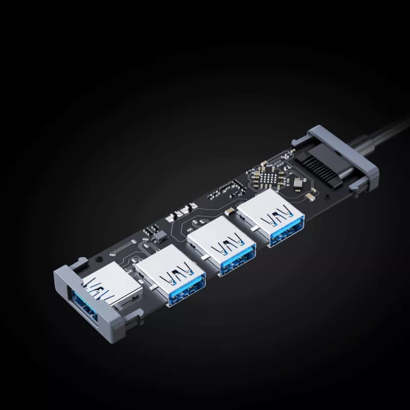 USB-jaotur Aukey CB-H36 — 4-pordiline USB 3.2 Gen 1 Type-A, host USB 2.0, 5000 Mbit/s, alumiiniumist hõbedane