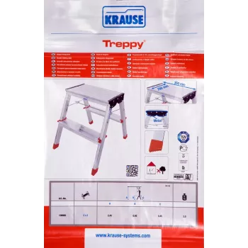 Koklapitav astmelaud Krause Treppy Silver 130020 — alumiinium, 2 astet, kandevõime 150 kg, kokkupandult 55×20 cm, kaal 2 kg
