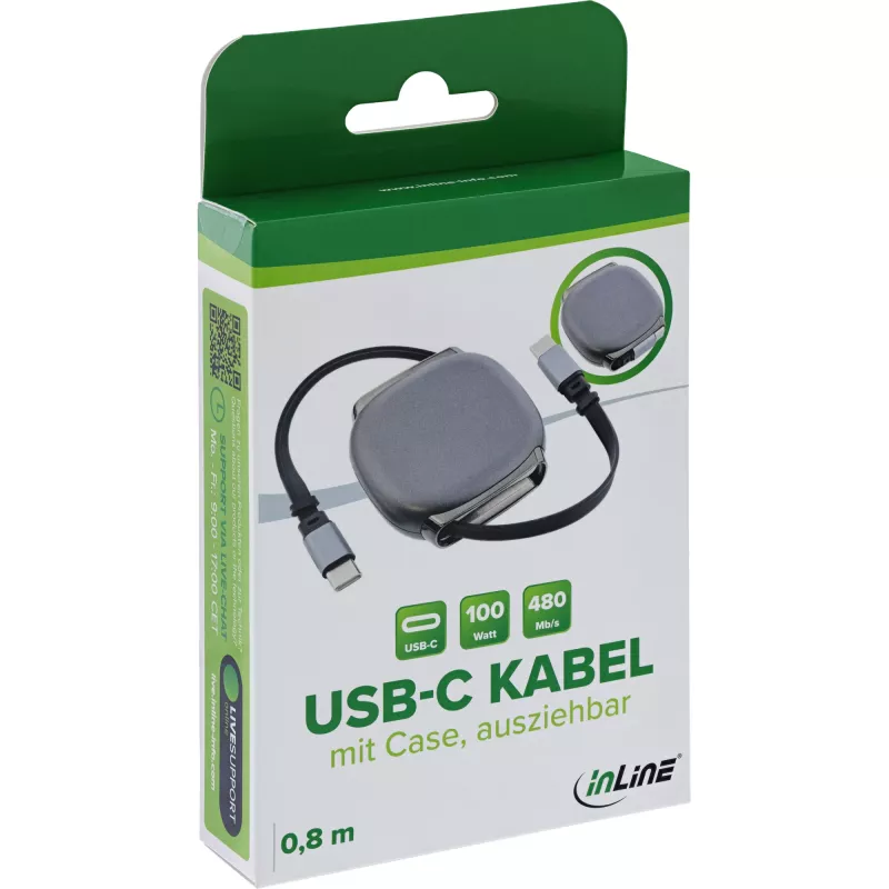 USB-C kaabel InLine 35850, 100W toiteedastus, 0,80 m, must/hall