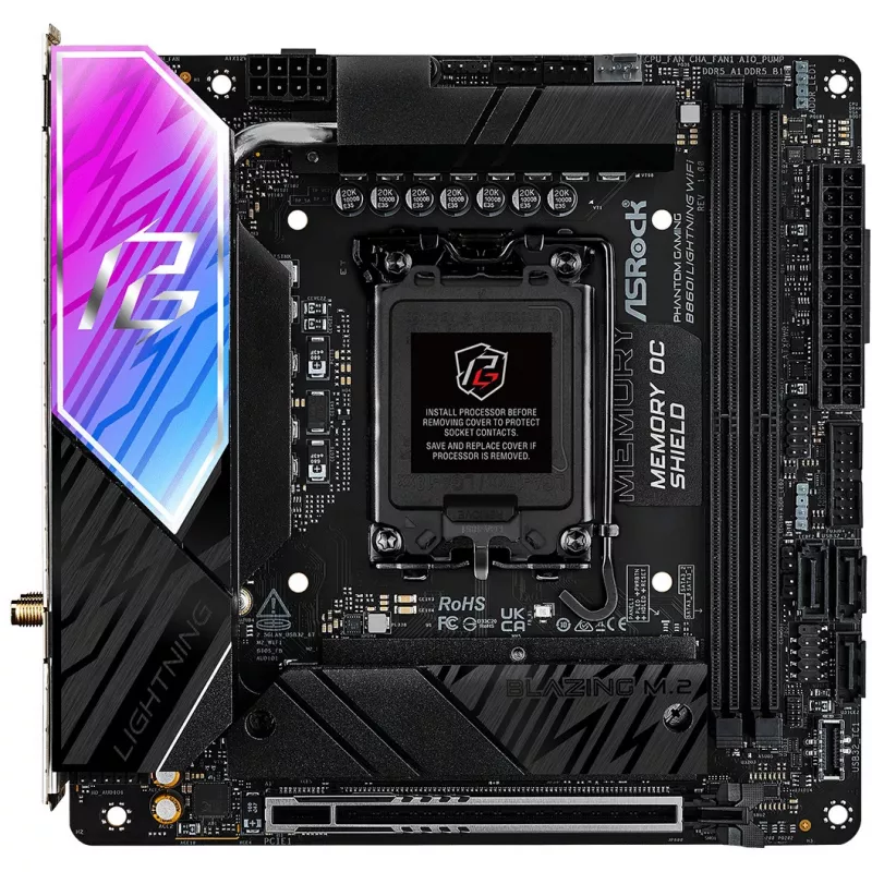 Emaplaat ASROCK B860I Lightning WiFi — Intel B860, LGA 1851, Mini-ITX, DDR5, 2x DIMM, 4x M.2, 2,5Gb LAN, Wi-Fi 6E, Bluetooth 5.3