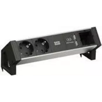 Toitetarvik Bachmann DESK2 ALU Must — 2x Schutzkontakt-pistikupesa, 1x USB-laadija