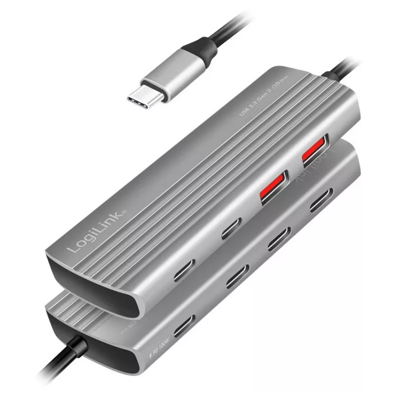 LogiLink USB 3.2 Gen2 jaotur 7+1 pordiga 2x USB-A 5x USB-C PD 100W alumiinium