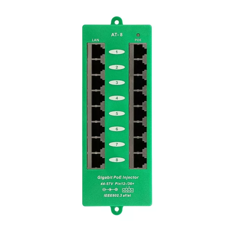 Extralink Gigabit PoE süstija 8 porti aktiivne, 8 porti Gigabit 802.3at/af, Mode A