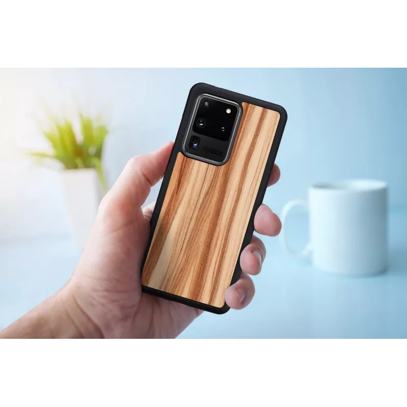Mehe ja puidust telefoniümbris Samsung Galaxy S20 Ultra jaoks — cappuccino must