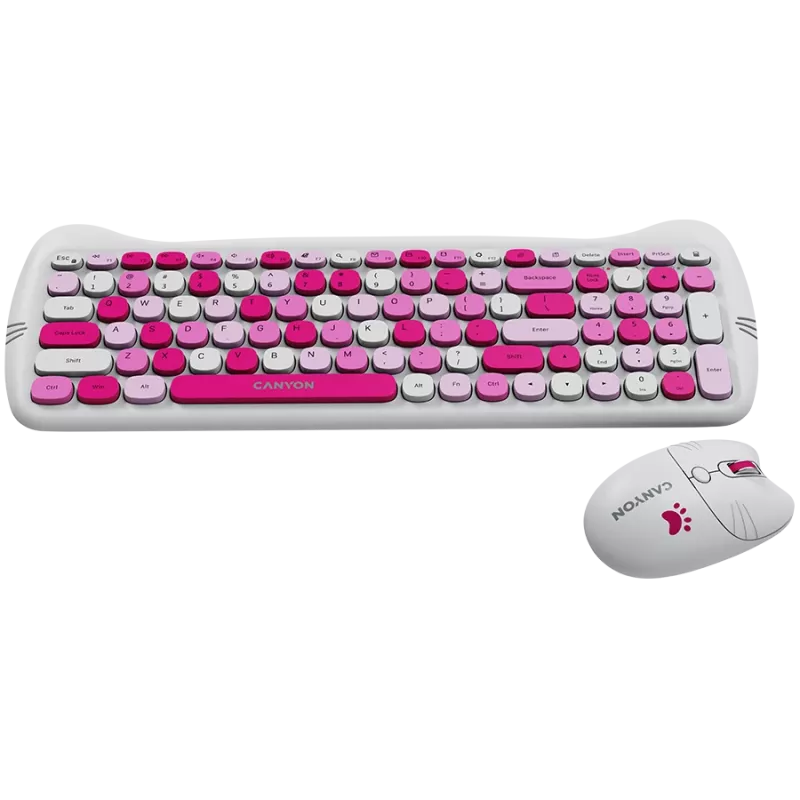 Juhtmevaba klaviatuuri ja hiire komplekt CANYON HSET-W6 Roosa Kitty Edition
