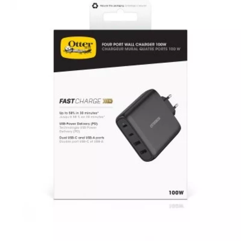 Seinalaadija OTTERBOX 78-81343 100W GaN 2× USB‑C ja 2× USB‑A pordiga