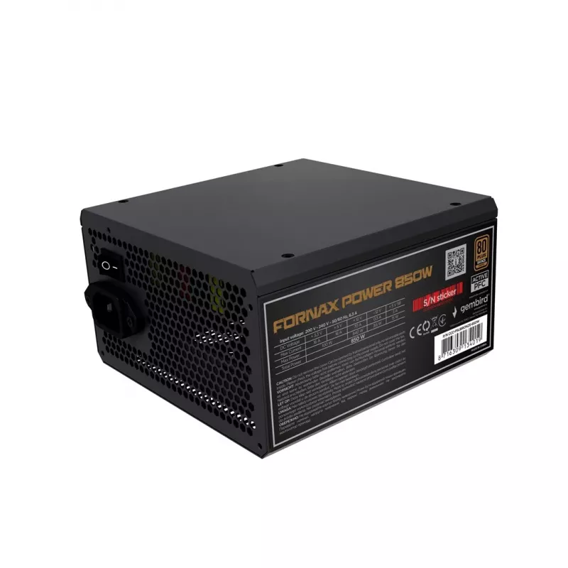 Gembird CCC-PSUBRONZE-850W Toiteplokk Fornax Power 850W aktiivne PFC 12cm ventilaator 80+Bronze värvikarp
