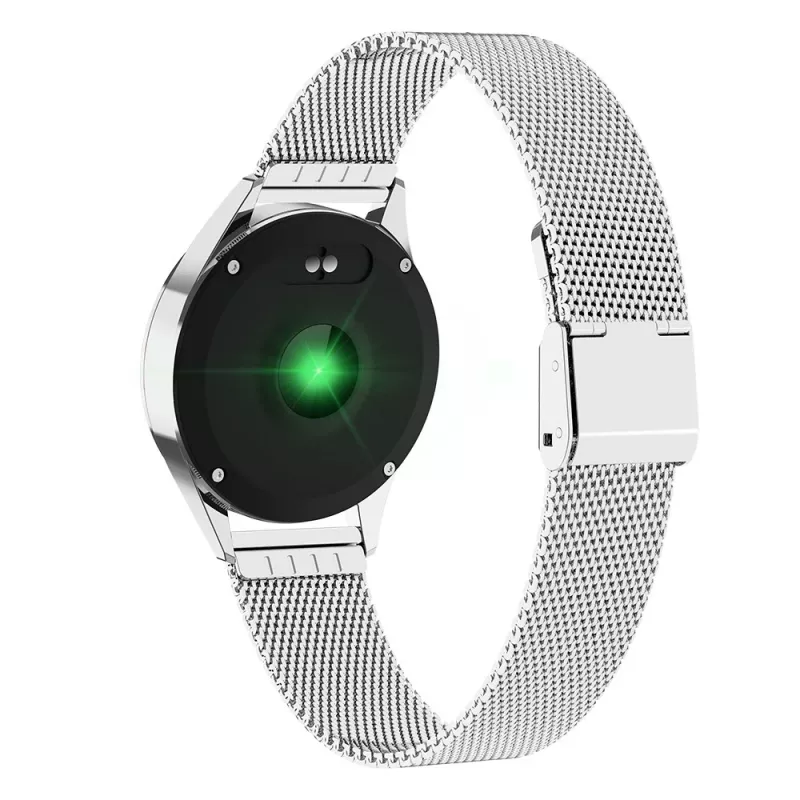 Nutikell ORO-MED ORO-SMART CRYSTAL SILVER — ümmargune metallkorpus, LCD 240×198, 1,04-tolline ekraan, Bluetooth 4.0, veekindel, 120 mAh aku