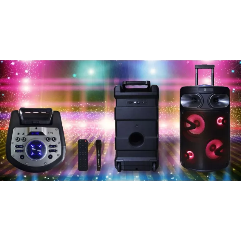 Kaasaskantav Bluetooth-karaokekõlar MANTA SPK0803B140 140 W, akutoide, MIC/USB/microSD, FM, ekvalaiser, rattad