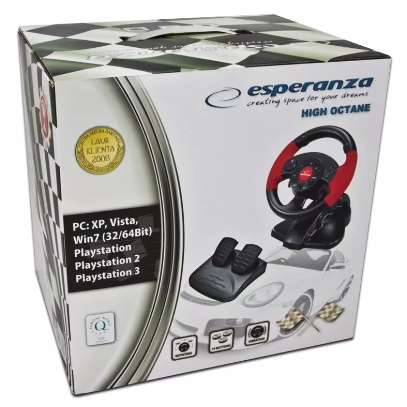 Mängurool ESPERANZA EG103 — PC/PS2/PS3, 13 nuppu, vibratsioon, kiirendusmõõtur, must/punane