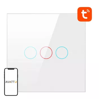 Nutikas valguslüliti Avatto TS02-EU-W3 WiFi 3-suuunaline — seinale paigaldatav Wi‑Fi lüliti mitmekohaliseks juhtimiseks