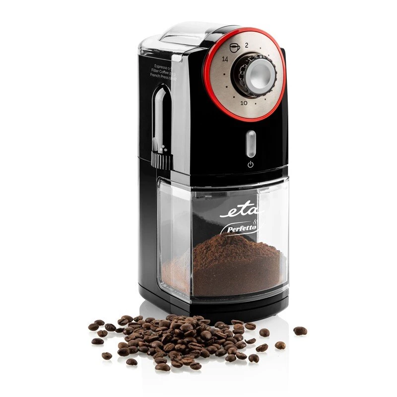 Kohviveski ETA Perfetto ETA006890000 — 100 W mootor, 200 g oasüsteem, kuni 14 tassi, kaane ohutuslüliti, must