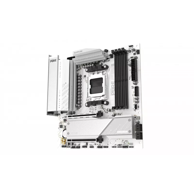 Emaplaat Sapphire PURE B850M WIFI Micro ATX — AMD B850, pesa AM5, DDR5 kuni 8000 MHz, 4 DIMM, Wi‑Fi 6, 2,5 Gb LAN, 2× M.2, PCIe 5.0 x16
