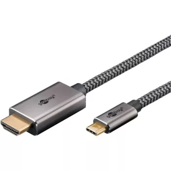 USB-punutud adapterkaabel, USB-C-pistik > HDMI-pistik, 4K / 60 Hz (must/hõbedane, 2 m)