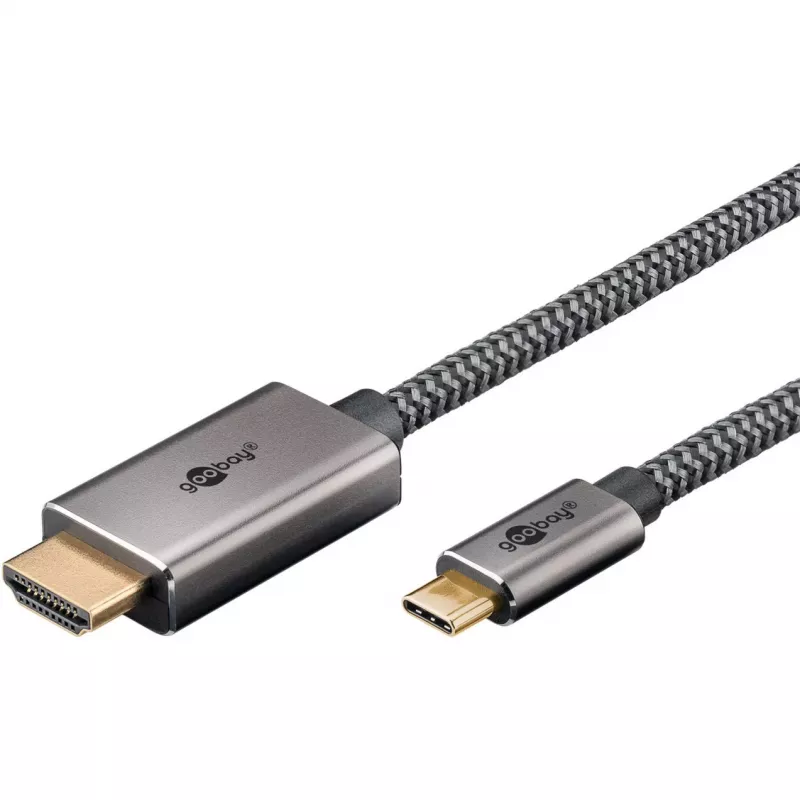 USB-punutud adapterkaabel, USB-C-pistik > HDMI-pistik, 4K / 60 Hz (must/hõbedane, 2 m)