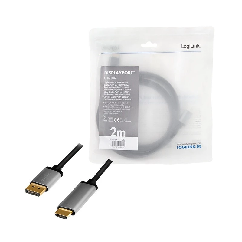 LogiLink CDA0107 videokaabli adapter 2 m DisplayPort HDMI Hall Must