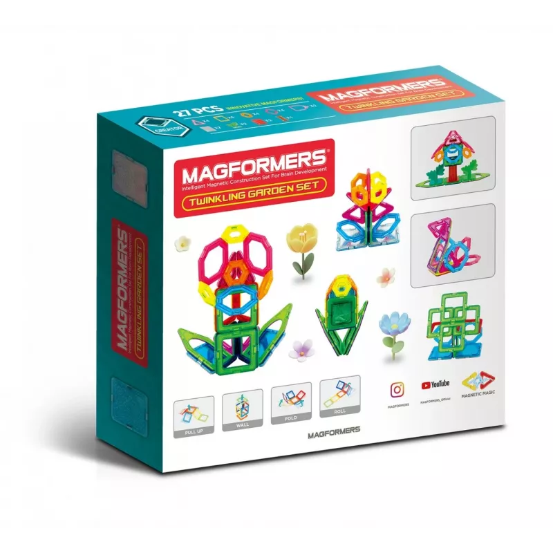 Magnetiline ehituskomplekt MAGFORMERS Twinkling Garden — 27 osa, magnetilised ehitusplaadid