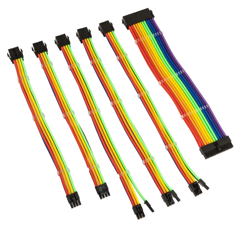 Punutud kaabli pikenduskomplekt Kolink Core Adept — 6-osaline komplekt, PET-kate, vaskjuhtmed, pikkused 300–350 mm