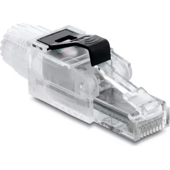 DELOCK RJ45-pistik, välitingimustes termineeritav, Cat.6A, varjestuseta, läbipaistev/must (91127)