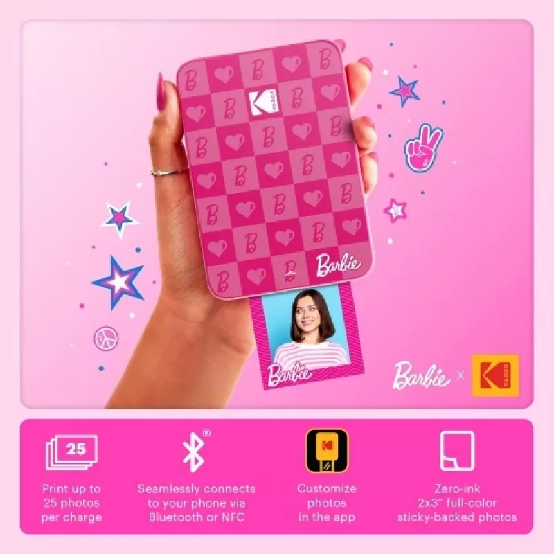 Barbie x Kodak STEP Slim Instant Mobile Photo Printer Värviline ZINK 2x3'' 1ppm, Bluetooth, Roosa