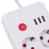 Pistikupesadega pikendusjuhe MACLEAN MCE387 W — 2 pistikupesa, 3×USB A, 110–240V, 2500W, 1,5 m kaabel, valge