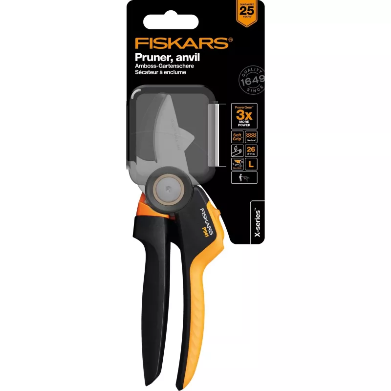 Fiskars X-Series P941 oksakäärid alasi must, oranž