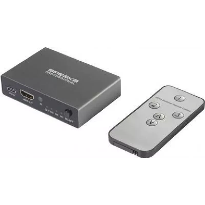 SpeaKa Professional SP-HDS-210 3 pordiga HDMI-lüliti, Ultra HD-toega 7680 x 4320 pikslit (SP-10461504)