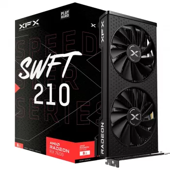Graafikakaart XFX Radeon RX 7600 — 8 GB GDDR6, PCIe 4.0, 128-bit, 2x DisplayPort 2.1, HDMI 2.1, 2 ventilaatorit