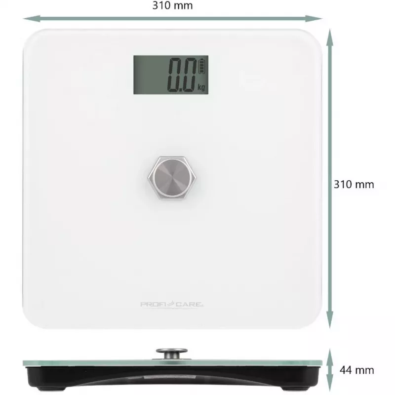 Elektrooniline isiklik kaal Profi-Care PC-PW 3112 – kandevõime 180 kg, täpsus 100 g, 310×310×44 mm, LCD-ekraan