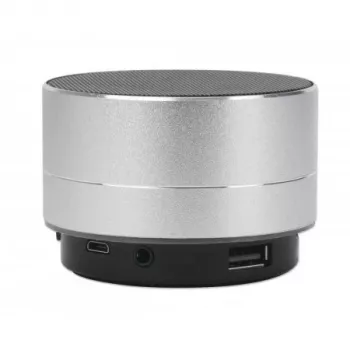 Manhattan Metallic Bluetooth Speaker, pritsmekindel, ulatus 10 m, microSD-kaardilugeja, 3,5 mm lisasisend, kaasas USB-A laadimiskaabel (5 V laadimine), hõbedane, kolmeaastane garantii