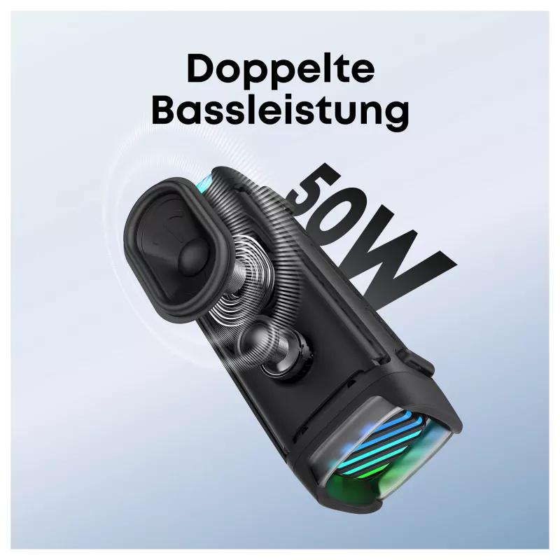 ANKER Soundcore Boom 3i must robustne väljas Bluetooth kõlar IP68 50W BassUp 16h mänguaeg valgusshow TWS-stereo