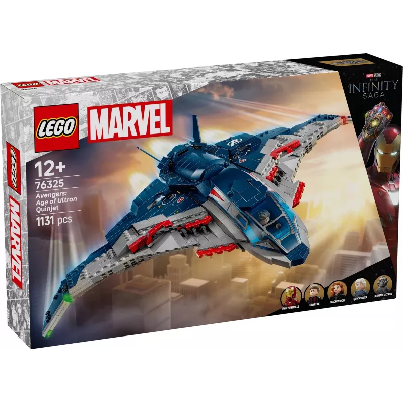 LEGO konstrueerimiskomplekt Quinjet 76325 — Marvel, 1131 osa, 5 minifiguuri, vanusele 12+, 280×450×300 mm