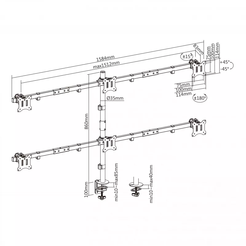 LCD-kinnitus SBOX LCD-352/6-2 17–32-tollistele kuvaritele, 7×7 kg, VESA 100×100