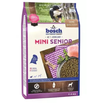 Kuiv koeratoit Bosch MINI SENIOR 2,5 kg — väikest tõugu seenior, kana, 19% valku, 7% rasva