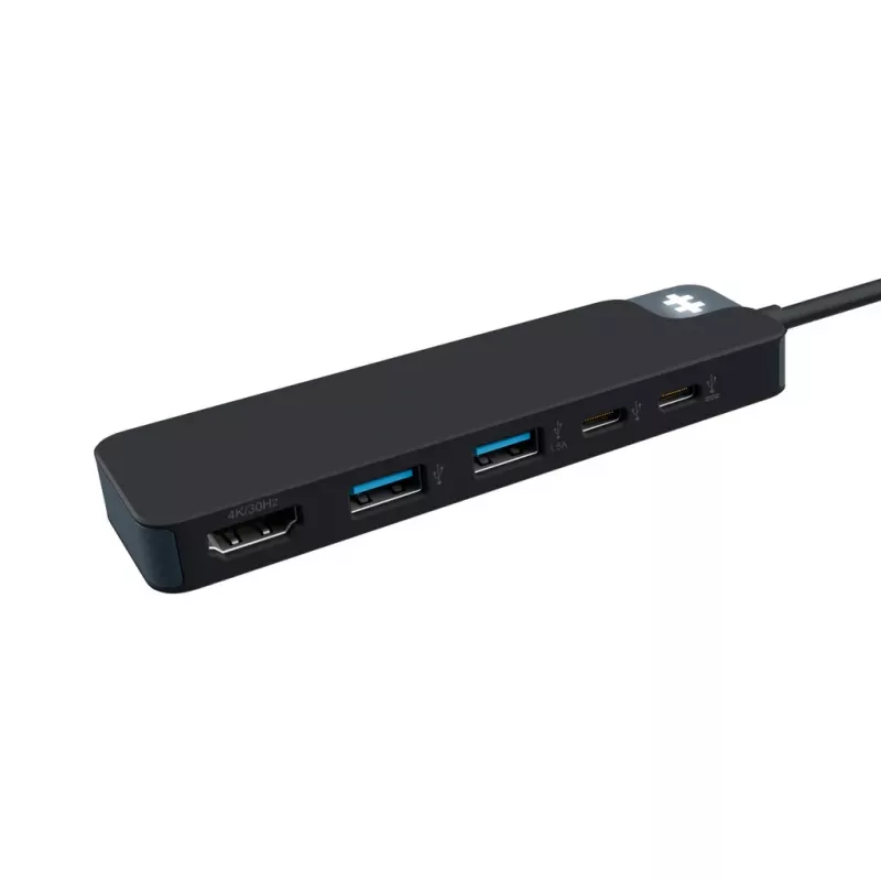 USB-C jaotur HYPER HD4101BKGL — 5 pordiga (USB-C, USB 3.2 Gen1 Type-A, HDMI 4K), 5000 Mbit/s, must