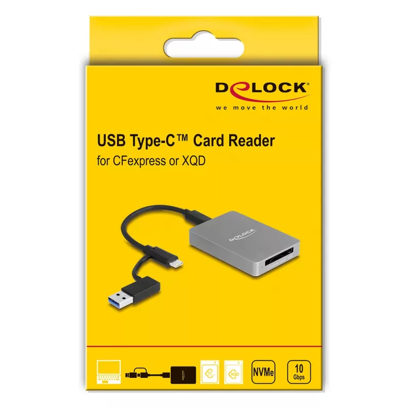 DeLOCK USB USB-C kaardilugeja CFexpress XQD Alumiinium Hall 10000 Mbit/s