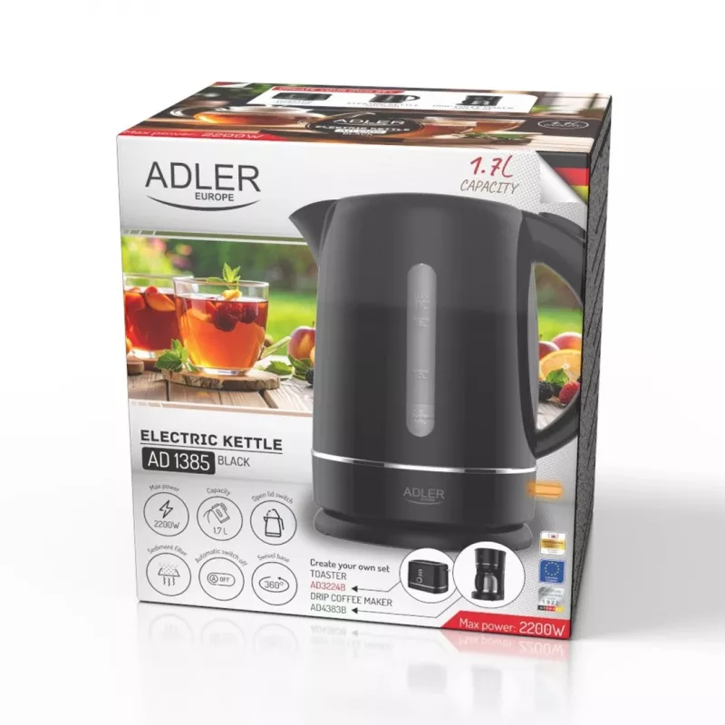 Adler 1385B must-valge elektriline veekeetja