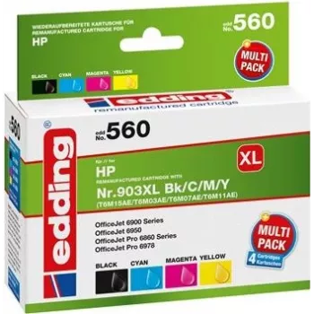 edding printerikassetid EDD-560 must, tsüaan, magenta, kollane, ühildub HP 903XL 3HZ51AE-ga, komplekt