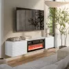TV-kapp Cama Meble TULA elektrikaminaga, 1830×350×370 mm, valge matt pealispind ja raam