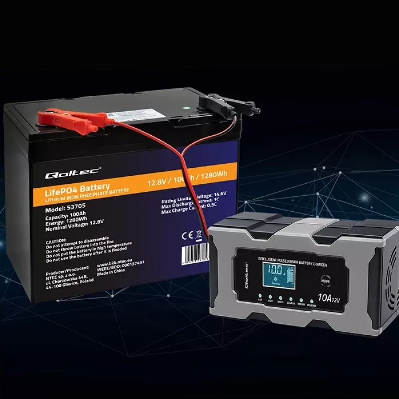 Laadija QOLTEC 52493 12V 10A AGM-akude parandusfunktsiooniga